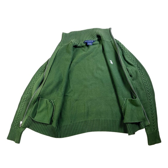 Ralph Lauren Sport Sweater Zip Up Vintage Cable Knit Cotton Green Medium - Picture 8 of 11